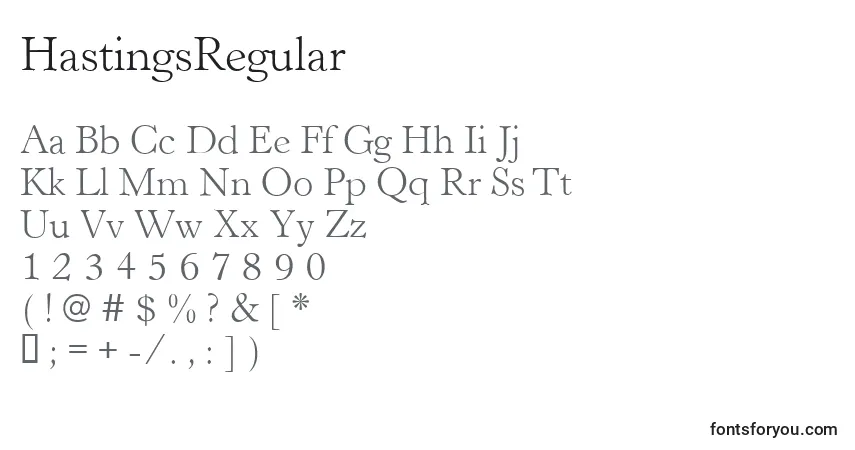 A fonte HastingsRegular – alfabeto, números, caracteres especiais