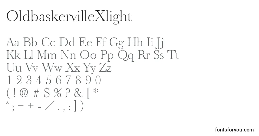 Шрифт OldbaskervilleXlight – алфавит, цифры, специальные символы