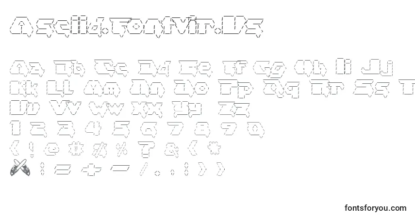 Czcionka Asciid.Fontvir.Us – alfabet, cyfry, specjalne znaki