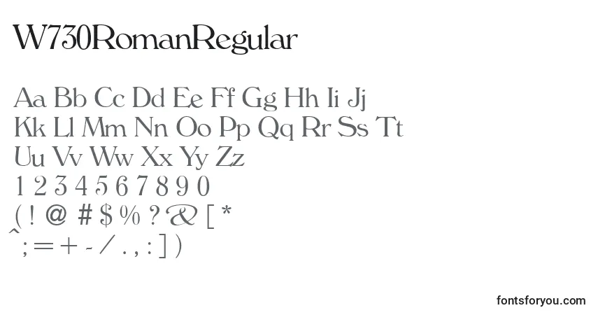 Czcionka W730RomanRegular – alfabet, cyfry, specjalne znaki
