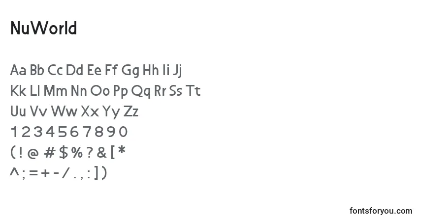 Czcionka NuWorld – alfabet, cyfry, specjalne znaki