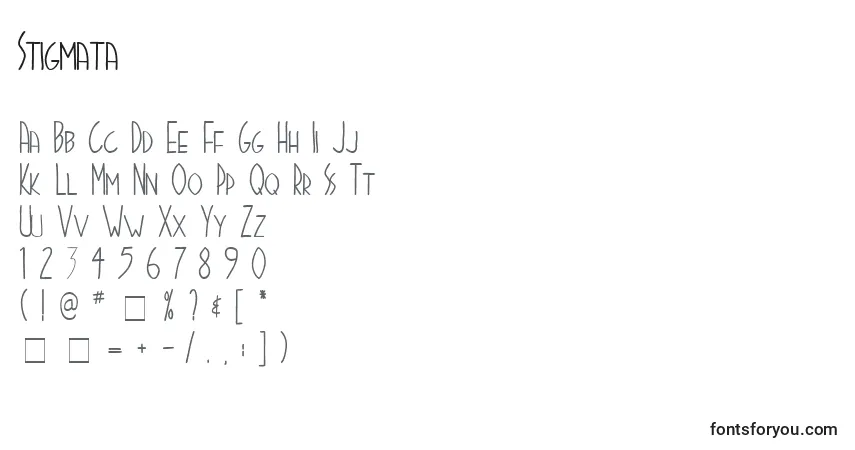 Schriftart Stigmata – Alphabet, Zahlen, spezielle Symbole