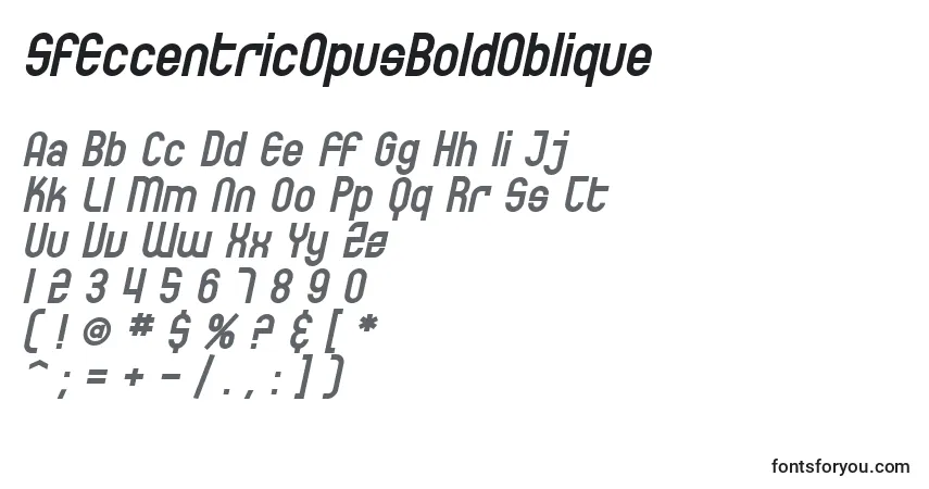 A fonte SfEccentricOpusBoldOblique – alfabeto, números, caracteres especiais
