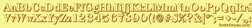 フォントBaskervilleshadowHeavyRegular – 茶色の文字が黄色の背景にあります。