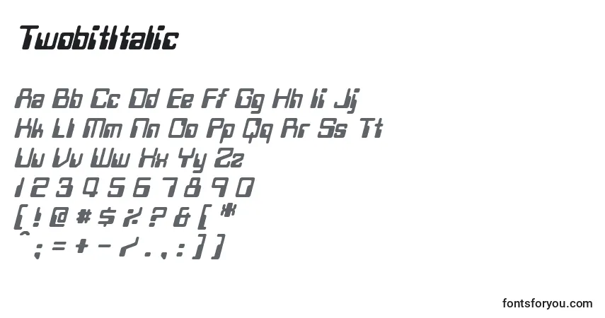 Fuente TwobitItalic - alfabeto, números, caracteres especiales