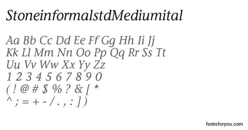 Шрифт StoneinformalstdMediumital – алфавит, цифры, специальные символы