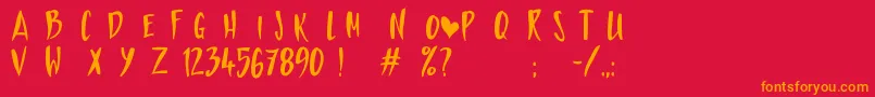 LoveTheOneYoureWith-Schriftart – Orangefarbene Schriften auf rotem Hintergrund