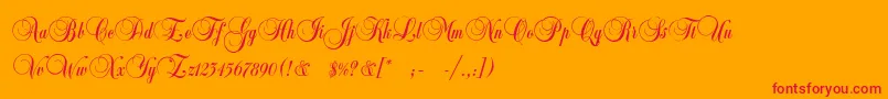 Copyist-Schriftart – Rote Schriften auf orangefarbenem Hintergrund