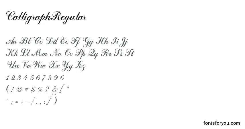 Czcionka CalligraphRegular – alfabet, cyfry, specjalne znaki