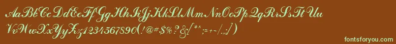 フォントCalligraphRegular – 緑色の文字が茶色の背景にあります。