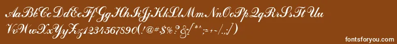 CalligraphRegular-fontti – valkoiset fontit ruskealla taustalla