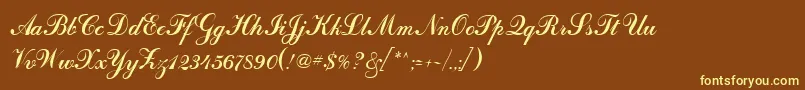 CalligraphRegular-fontti – keltaiset fontit ruskealla taustalla