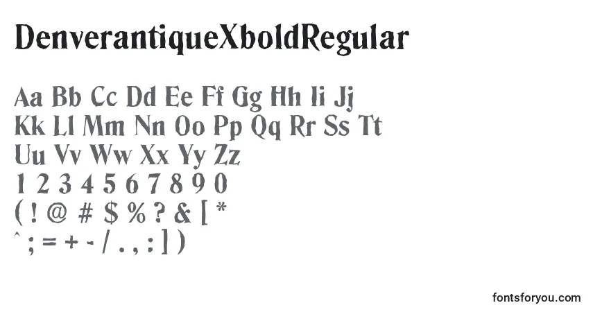 Czcionka DenverantiqueXboldRegular – alfabet, cyfry, specjalne znaki