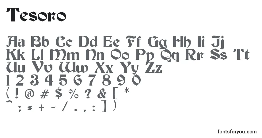 Czcionka Tesoro – alfabet, cyfry, specjalne znaki