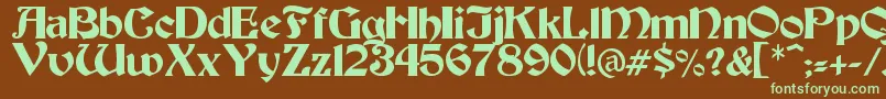 フォントTesoro – 緑色の文字が茶色の背景にあります。