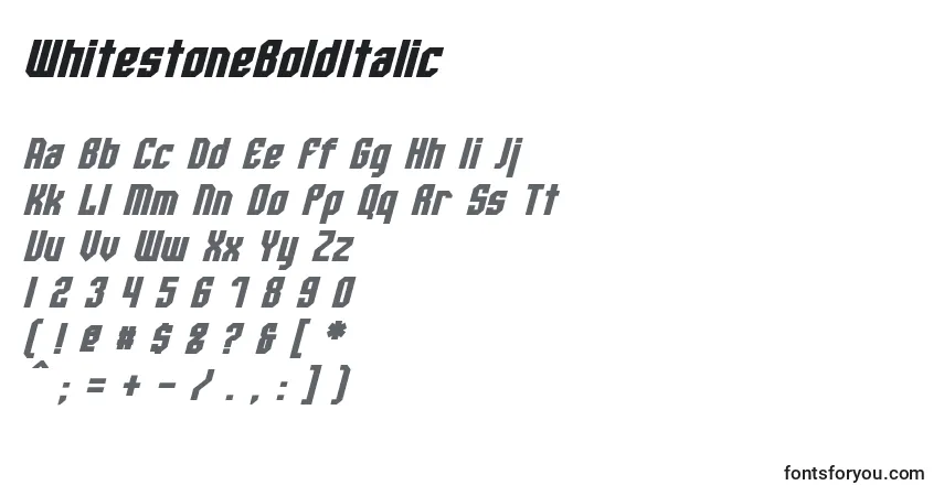 Schriftart WhitestoneBoldItalic – Alphabet, Zahlen, spezielle Symbole