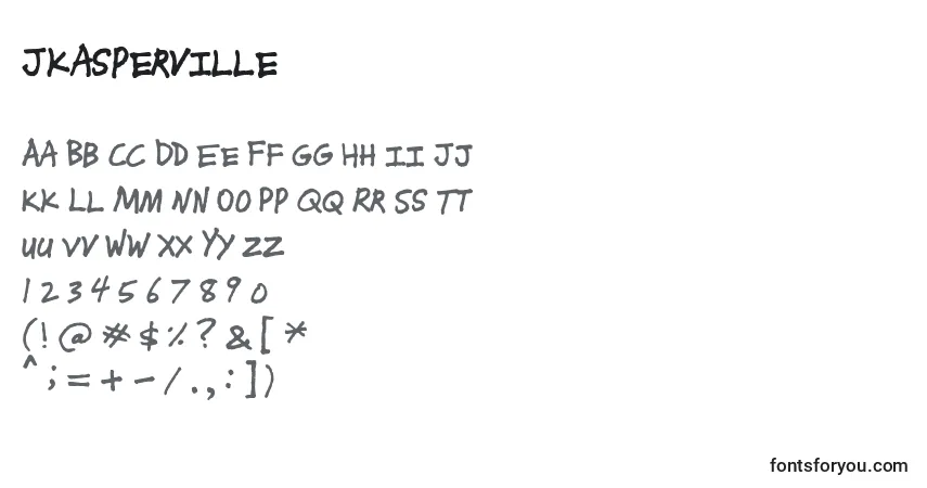 A fonte Jkasperville – alfabeto, números, caracteres especiais