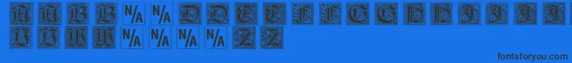 Gebetsbuchinitialen-Schriftart – Schwarze Schriften auf blauem Hintergrund