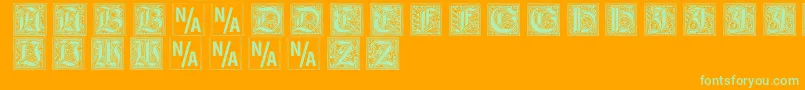 Gebetsbuchinitialen-Schriftart – Grüne Schriften auf orangefarbenem Hintergrund