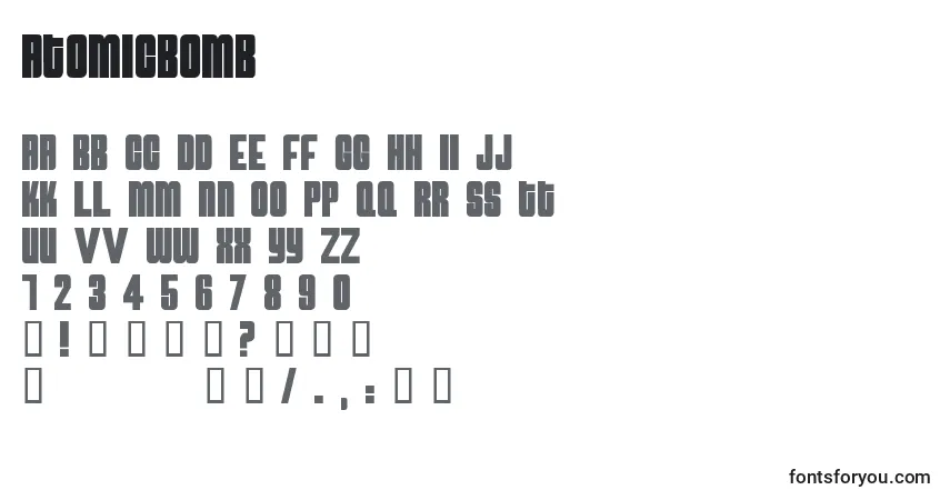 Czcionka Atomicbomb – alfabet, cyfry, specjalne znaki