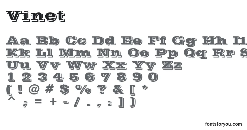 A fonte Vinet – alfabeto, números, caracteres especiais