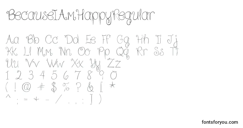 Schriftart BecauseIAmHappyRegular – Alphabet, Zahlen, spezielle Symbole