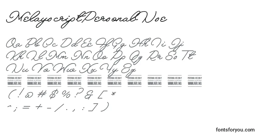 Schriftart MelayscriptPersonalUse – Alphabet, Zahlen, spezielle Symbole