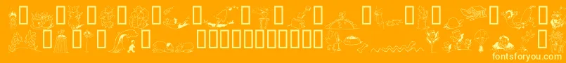 DfSituationsTwoitctt-Schriftart – Gelbe Schriften auf orangefarbenem Hintergrund