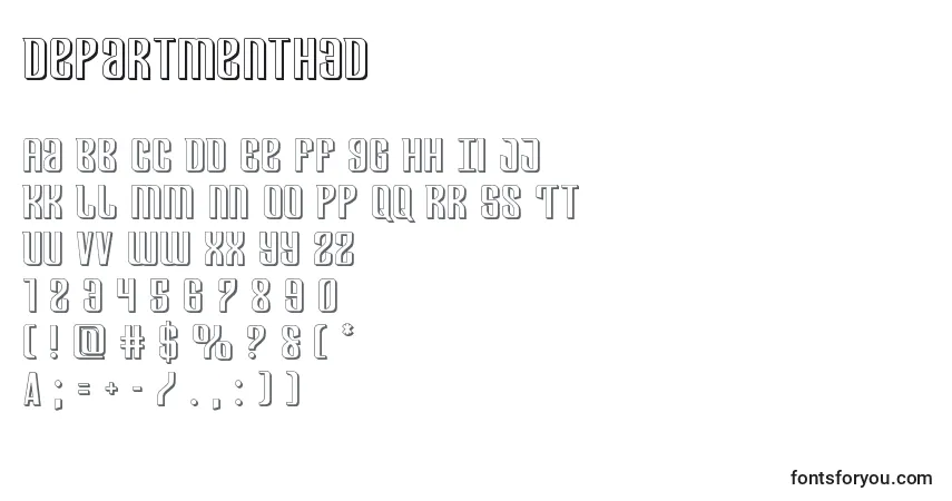 Czcionka Departmenth3D – alfabet, cyfry, specjalne znaki