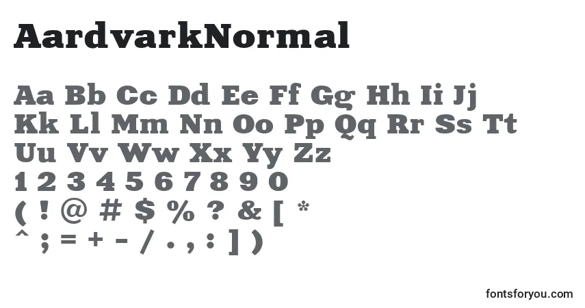 A fonte AardvarkNormal – alfabeto, números, caracteres especiais