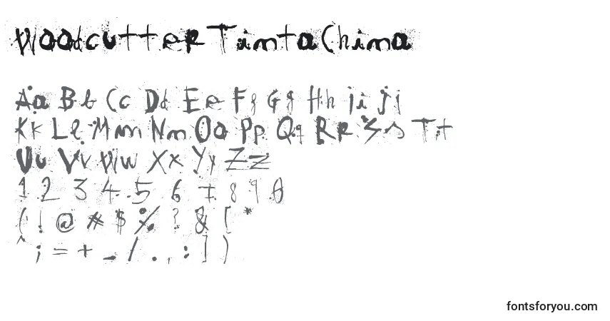 Schriftart WoodcutterTintaChina – Alphabet, Zahlen, spezielle Symbole