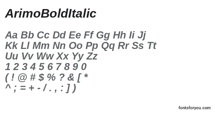 ArimoBoldItalic-fontti – aakkoset, numerot, erikoismerkit