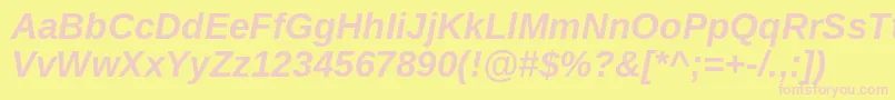 ArimoBoldItalic-fontti – vaaleanpunaiset fontit keltaisella taustalla