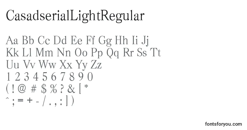 Czcionka CasadserialLightRegular – alfabet, cyfry, specjalne znaki