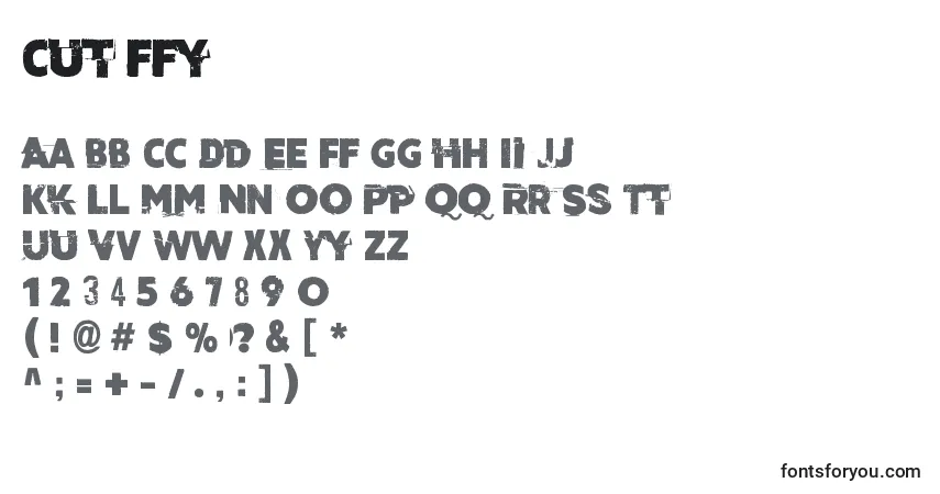 Schriftart Cut ffy – Alphabet, Zahlen, spezielle Symbole