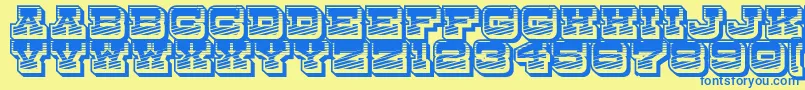 DryGoodsRusticJl-Schriftart – Blaue Schriften auf gelbem Hintergrund