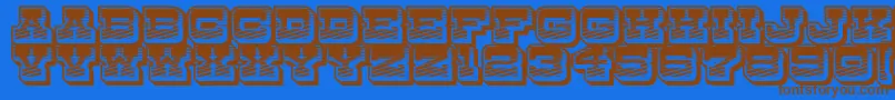 フォントDryGoodsRusticJl – 茶色の文字が青い背景にあります。