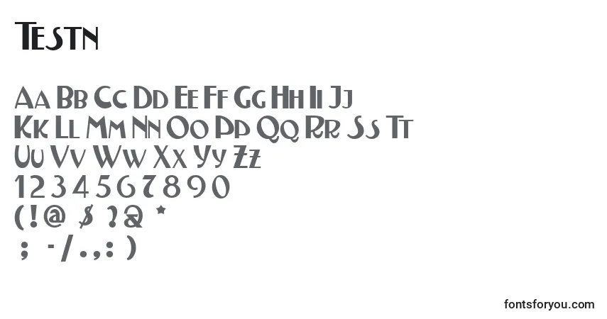 Czcionka Testn – alfabet, cyfry, specjalne znaki