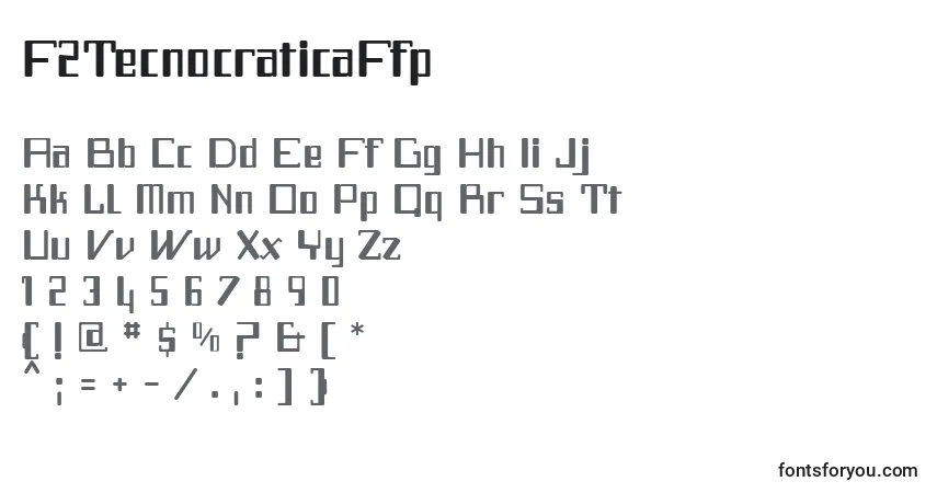 Czcionka F2TecnocraticaFfp – alfabet, cyfry, specjalne znaki
