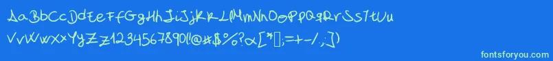 MyFontIsAHandwriting Font – Green Fonts on Blue Background