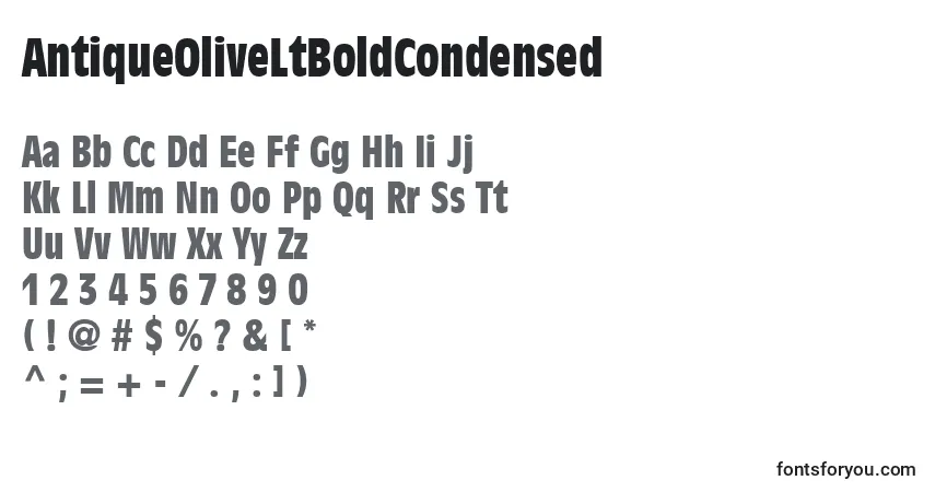 A fonte AntiqueOliveLtBoldCondensed – alfabeto, números, caracteres especiais
