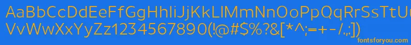 フォントUnimanRegular – オレンジ色の文字が青い背景にあります。