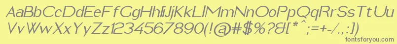 ImeldaMediumItalic-fontti – harmaat kirjasimet keltaisella taustalla
