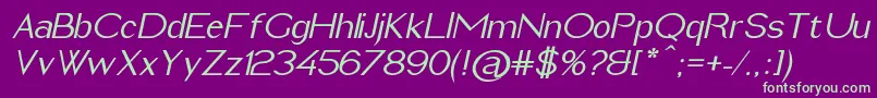 ImeldaMediumItalic-Schriftart – Grüne Schriften auf violettem Hintergrund