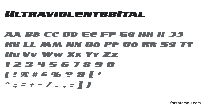 A fonte UltraviolentbbItal – alfabeto, números, caracteres especiais