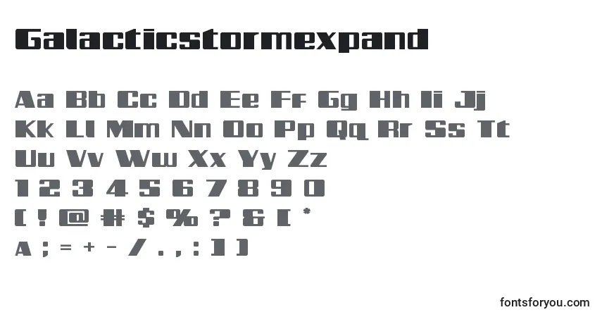 Czcionka Galacticstormexpand – alfabet, cyfry, specjalne znaki