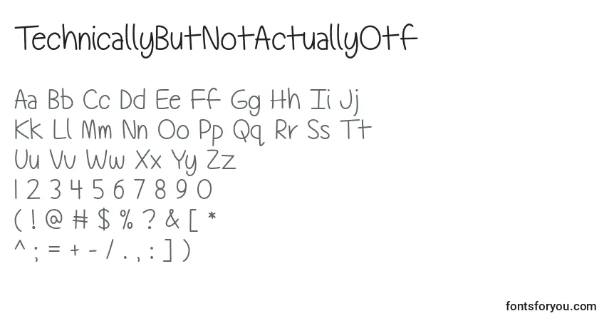 TechnicallyButNotActuallyOtf-fontti – aakkoset, numerot, erikoismerkit