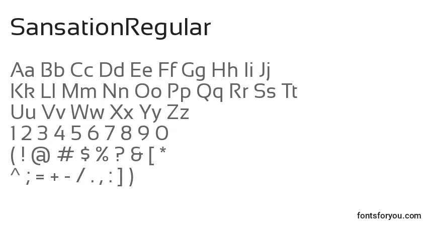 A fonte SansationRegular – alfabeto, números, caracteres especiais