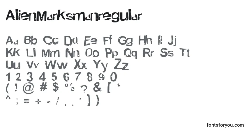 A fonte AlienMarksmanregular – alfabeto, números, caracteres especiais