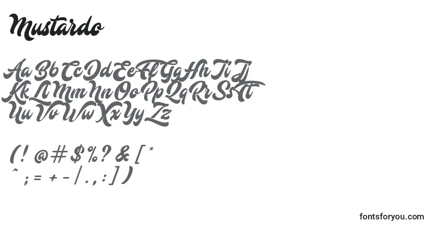 Czcionka Mustardo – alfabet, cyfry, specjalne znaki